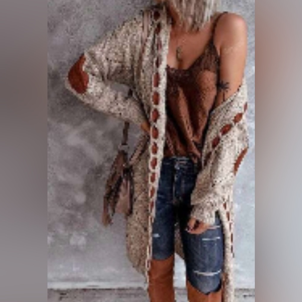 SHEIN Cream and Brown Women's Cardigan